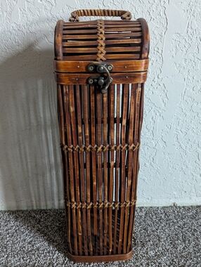 Pier 1 Vintage Woven Bamboo Wine Carrier Brown Wicker Home Decor
